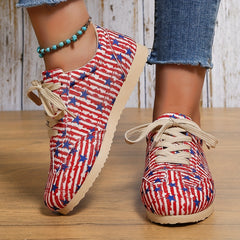 Women's Star & Striped Canvas Shoes Lace Up Lightweight 4th Of July Shoes