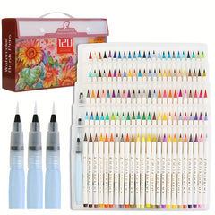Watercolor Brush Pen Set 120 Colors Real Brush Tips Washable Non-toxic