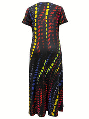 Women's Plus Tie Dye Short Sleeve Maxi Dress