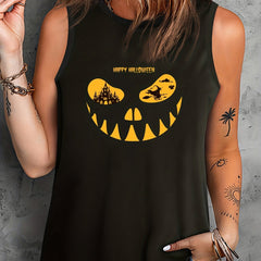 Halloween Casual Tank Top Women's Plus Graphic Round Neck Vest