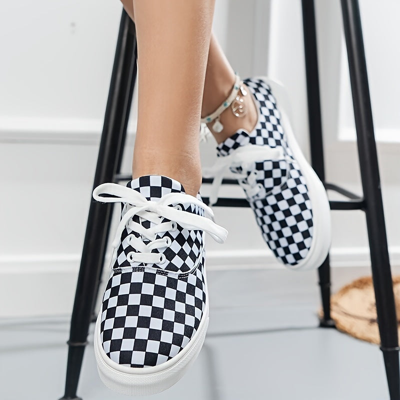 Women's Gingham Lace Up Skate Shoes Low Top Sneaker