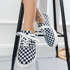 Women's Gingham Lace Up Skate Shoes Low Top Sneaker
