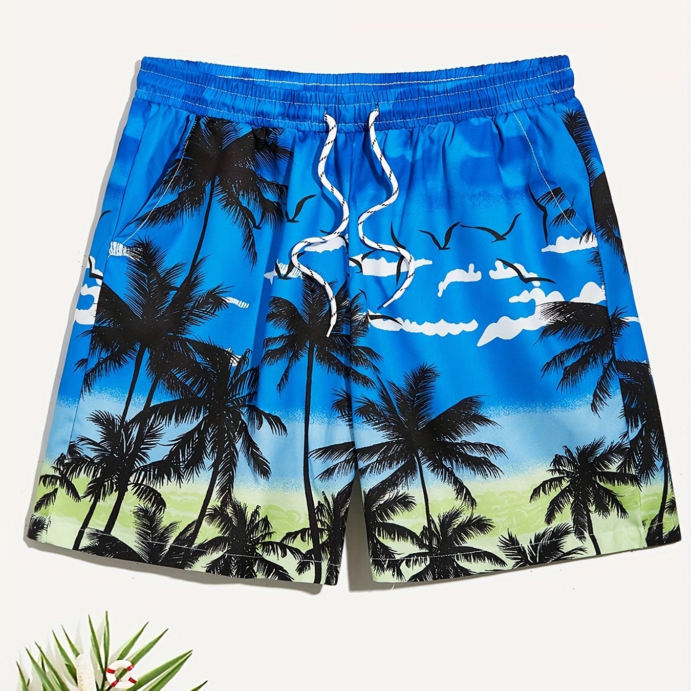 Quick Dry Drawstring Men's Swim Trunks Palm Trees Print Board Shorts