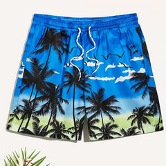 Quick Dry Drawstring Men's Swim Trunks Palm Trees Print Board Shorts