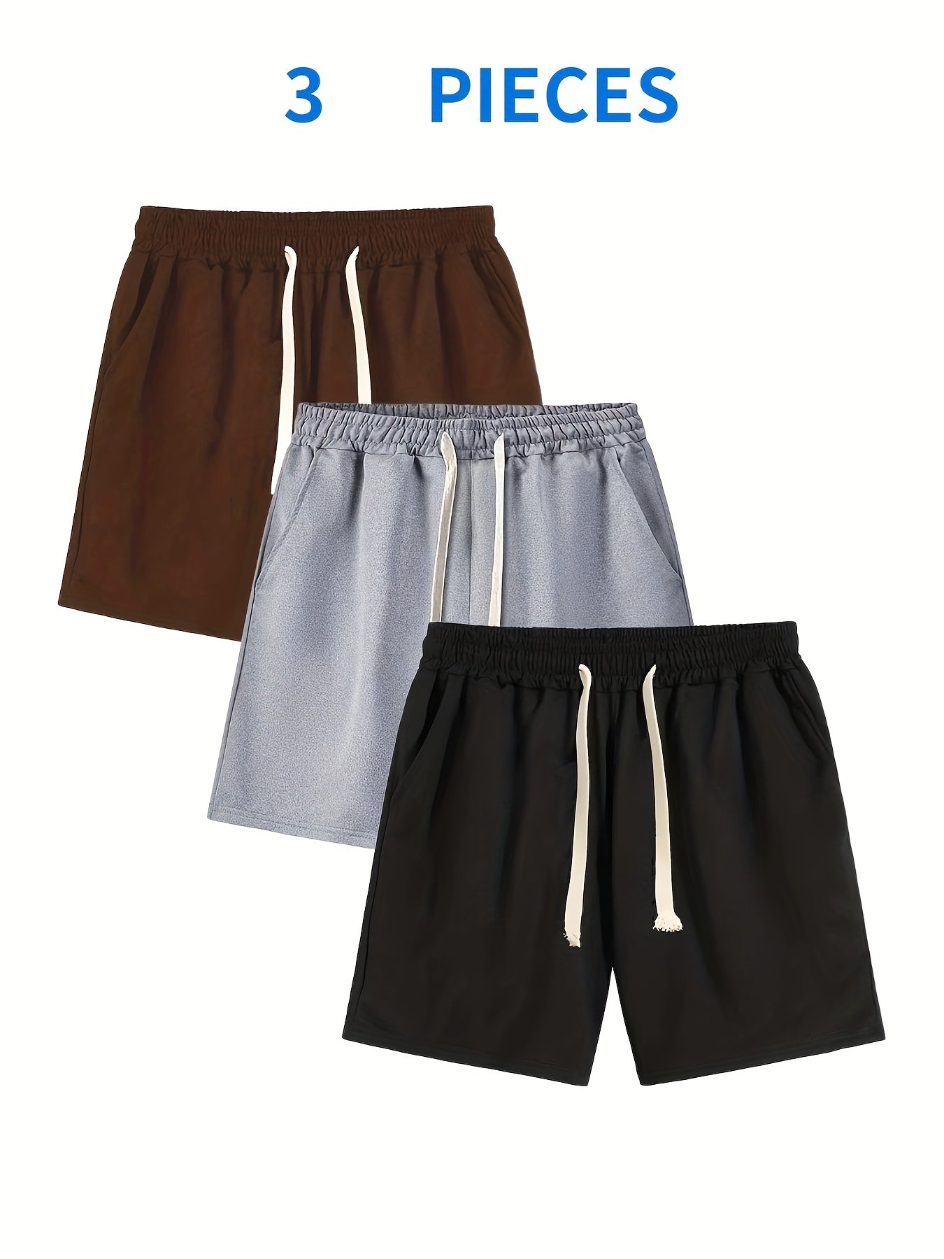 3 Pcs Men's Classic Comfy Elastic Waist Shorts for Summer