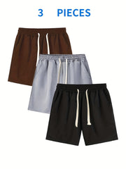 3 Pcs Men's Classic Comfy Elastic Waist Shorts for Summer