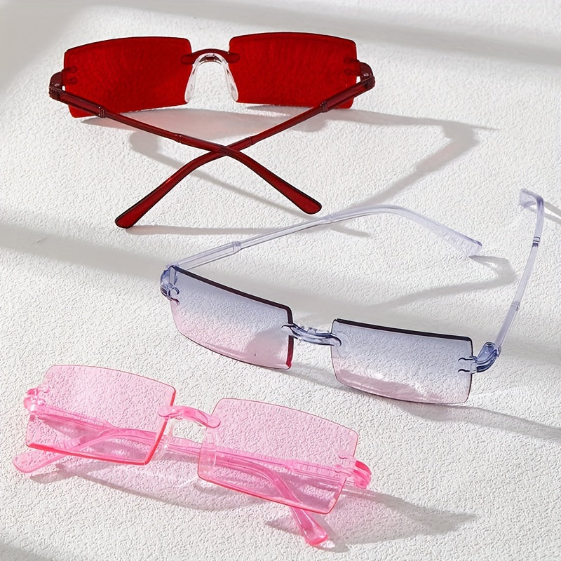 3 Pairs Square Rimless Sunglasses With Zipper Glasses Case