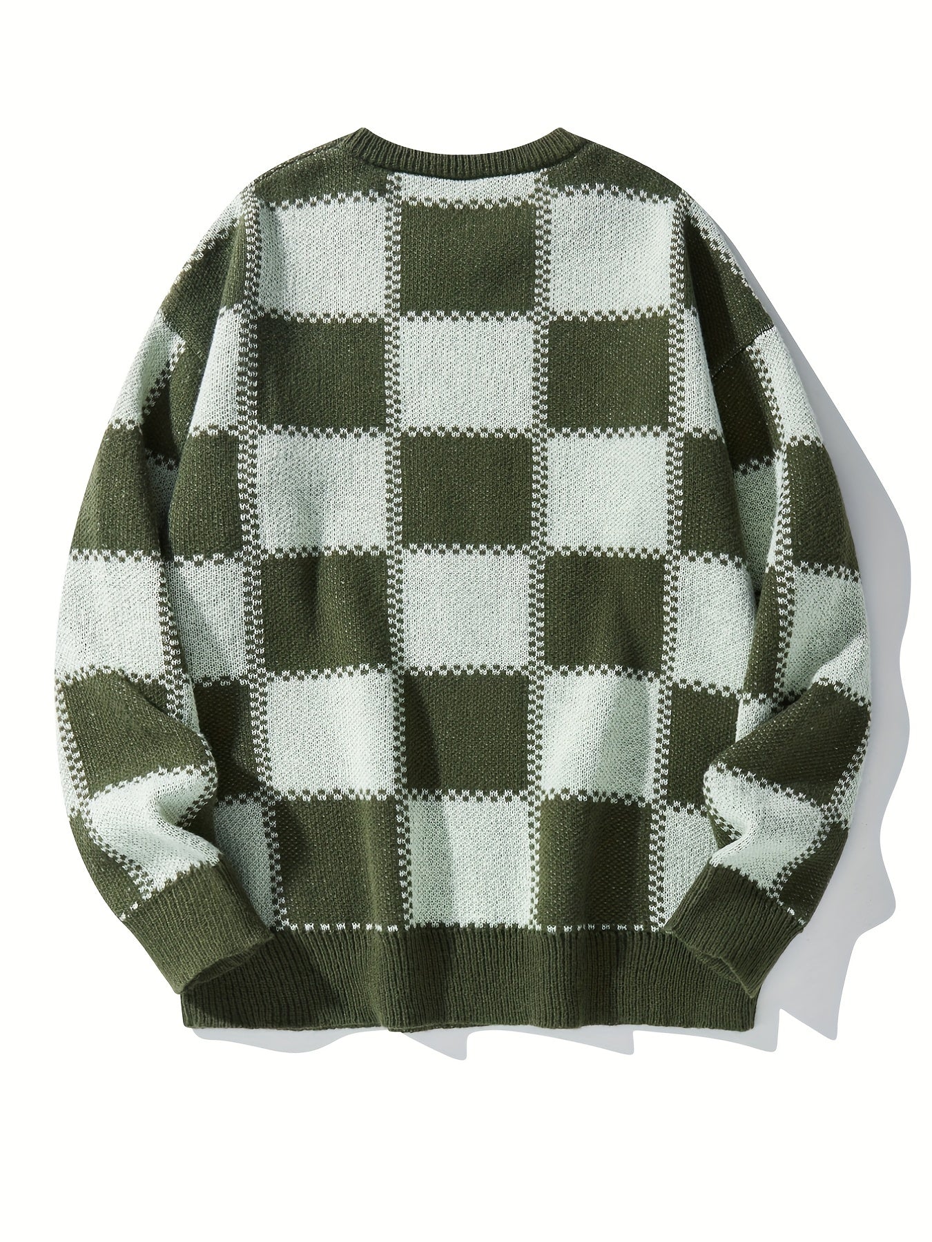 Men's Checkerboard Knitted Sweater for Fall and Winter