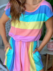Short Sleeve Romper Jumpsuit with Dual Pockets