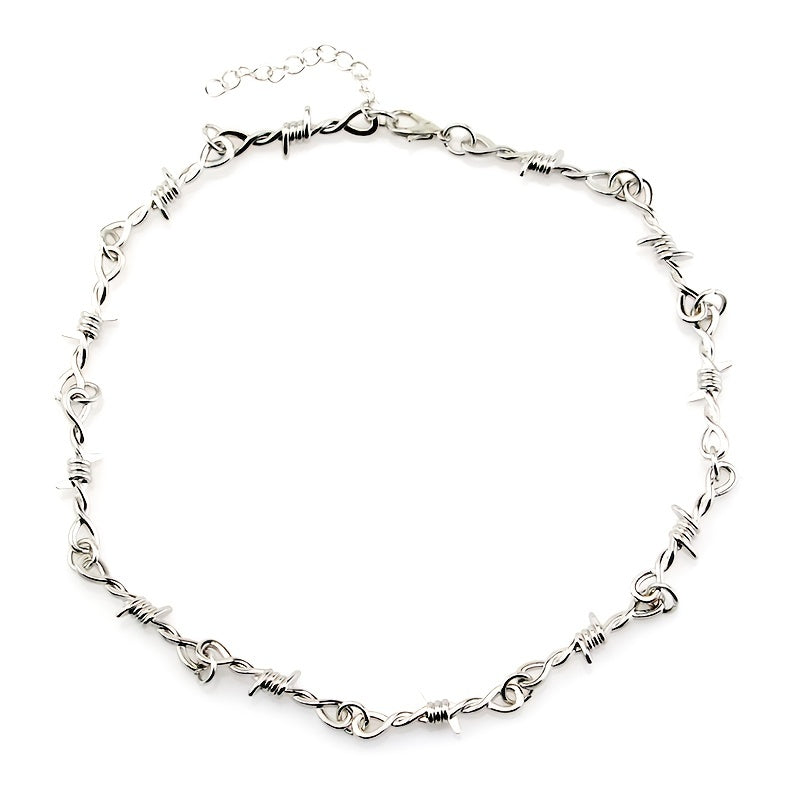 Girl's Silver Barbed Wire Necklace Stainless Steel