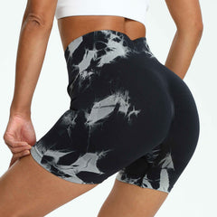 Tie Dye Butt Lifting Sports Shorts High Waist Yoga Running Women's Activewear