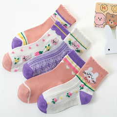 5pairs Girls Bunny Flower Pattern Lace Socks
