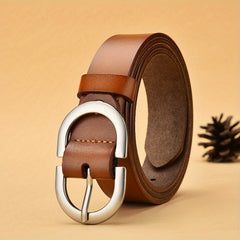 Vintage Solid Casual Waistband Double Pin Buckle Leather Belt for Women