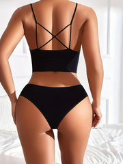 2Pc Lingerie Wireless B Criss Cross Cami Tops Bra Panty Set