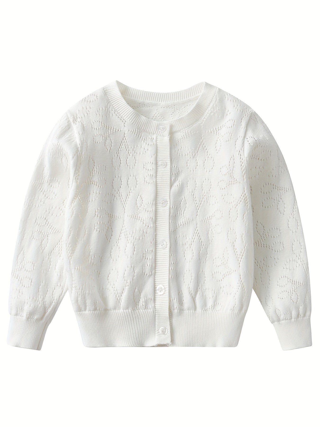 Girls' Flower Jacquard Knit Cardigan Top