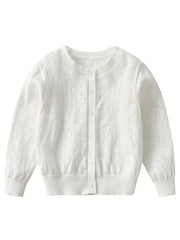 Girls' Flower Jacquard Knit Cardigan Top