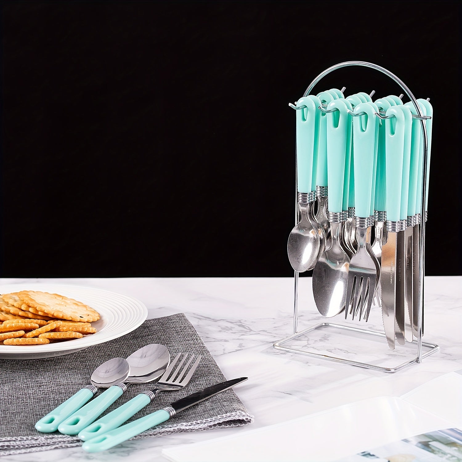 24 PCS Stainless Steel Cutlery Set with Wire Rack