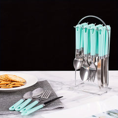 24 PCS Stainless Steel Cutlery Set with Wire Rack