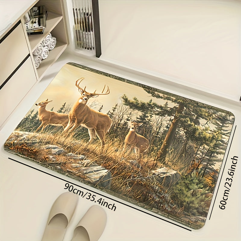 Natural Forest Deer Pattern Floor Mat Anti Slip Waterproof Mat