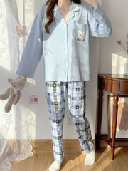 Women's Plaid Loungewear Set Long Sleeve Top & Pants