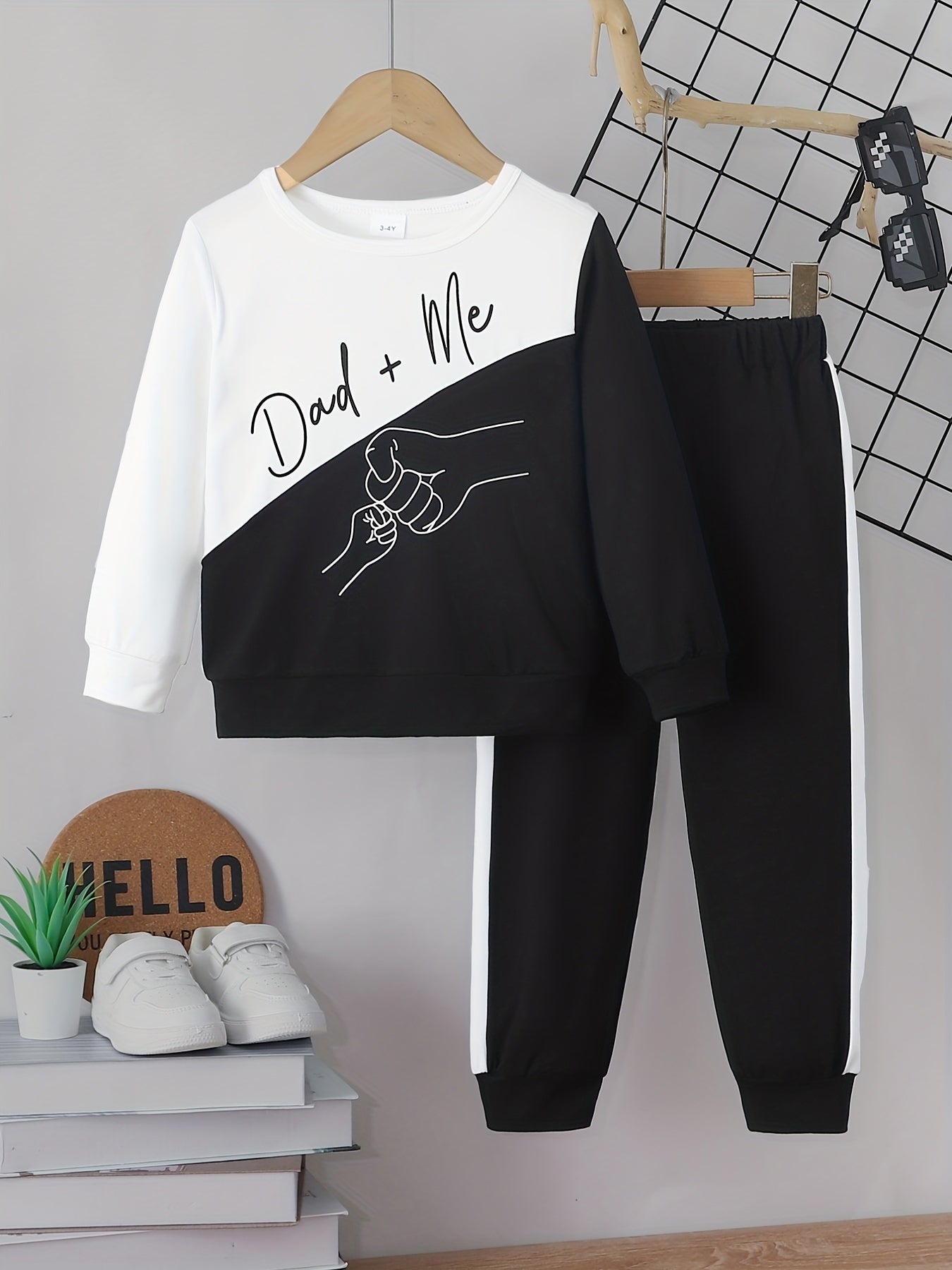 Boys 2pcs Sweatshirt & Elastic Waist Pants DAD ME Print Long Sleeve Pullover Top