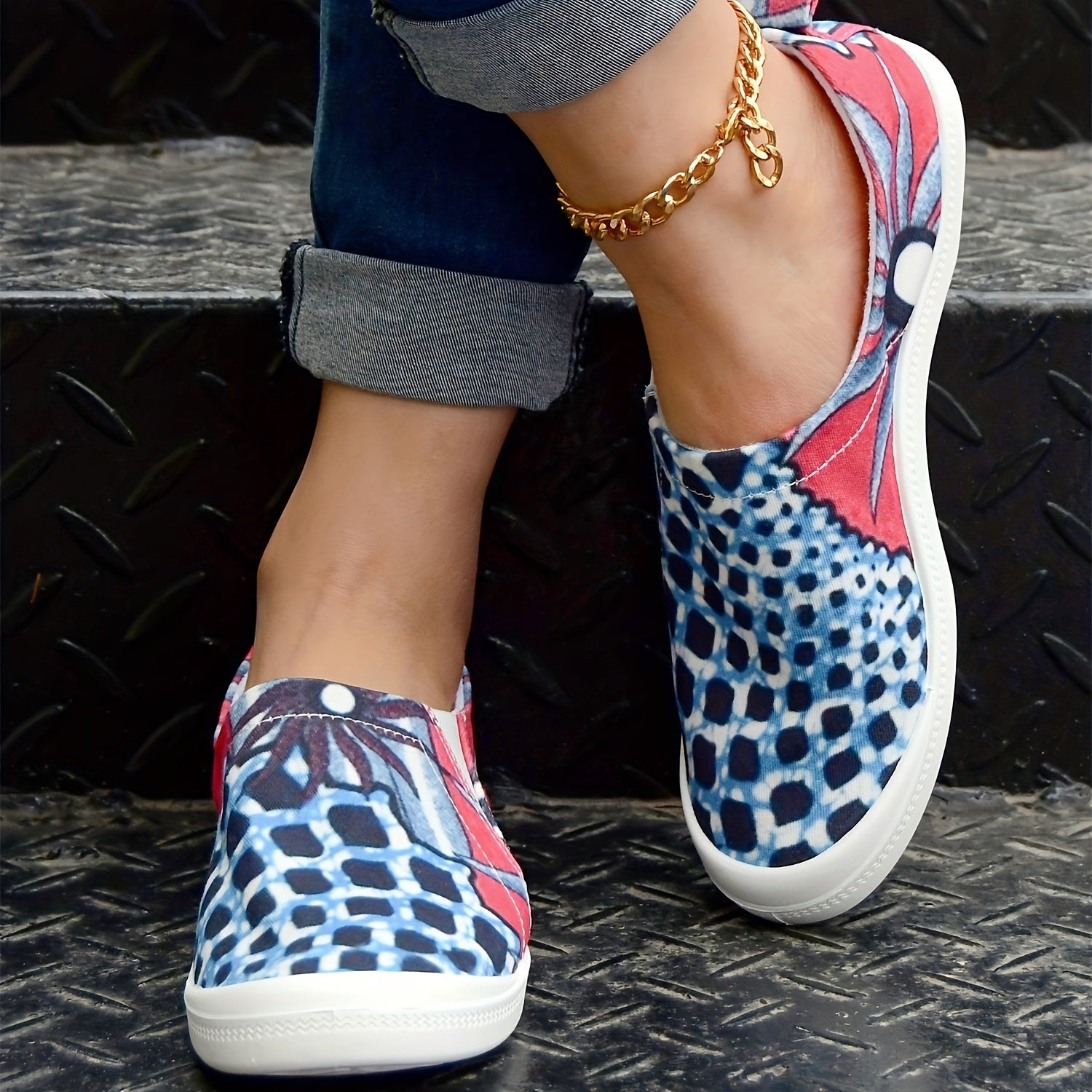 Colorful Floral Pattern Slip On Shoes Women's Casual Lightweight Soft Comfortabl