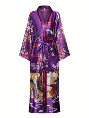 Floral Print Night Robe Long Sleeve Women's Sleepwear