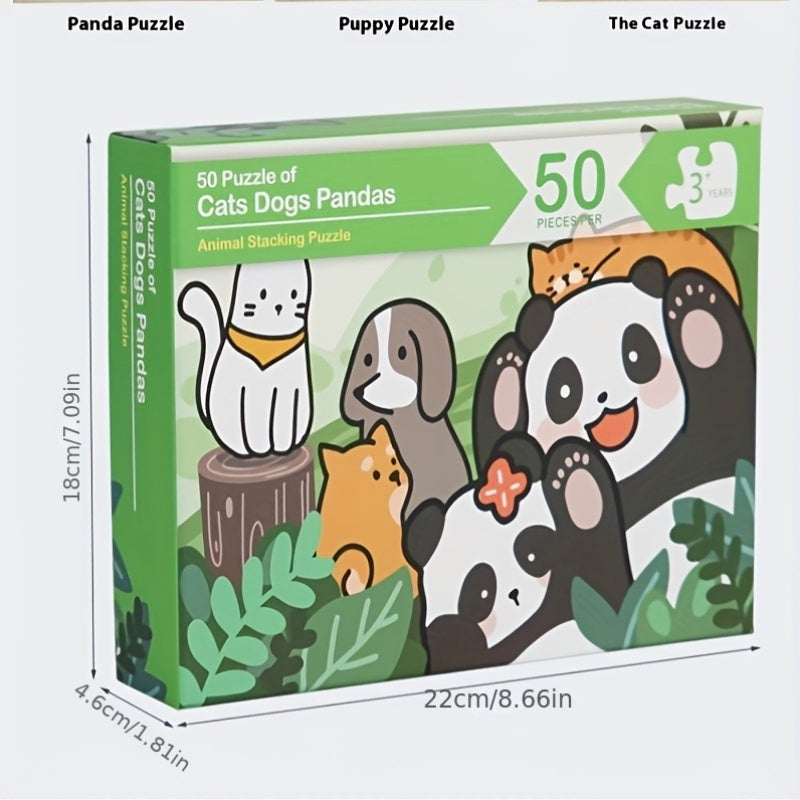 Wooden Animal Puzzle: 50 Cartoon Animals for Stacking & Decor