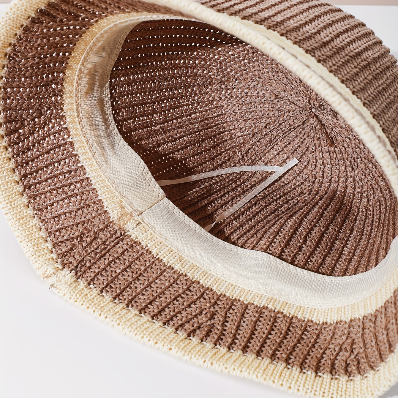 Striped Crochet Khaki Bucket Hats French Sun Hat Women Breathable Cloche Hats
