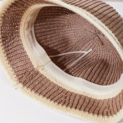 Striped Crochet Khaki Bucket Hats French Sun Hat Women Breathable Cloche Hats
