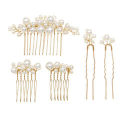 5pcs Faux Pearl Hair Comb U-shaped Hairpin Wedding Bridal Hair Accessories