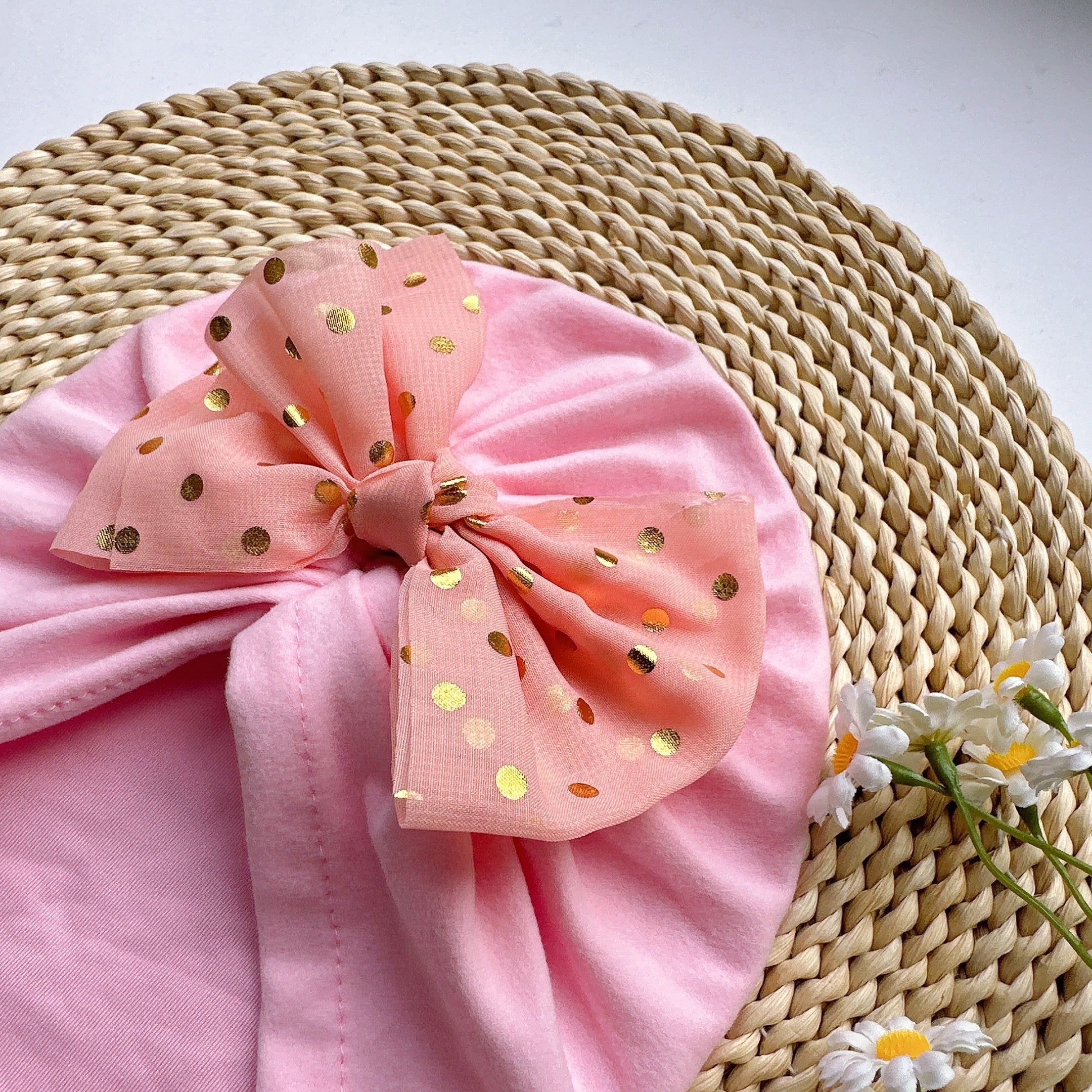 Pink Baby Spring Summer Thin Headband Bowtie Baby Hat for Newborns