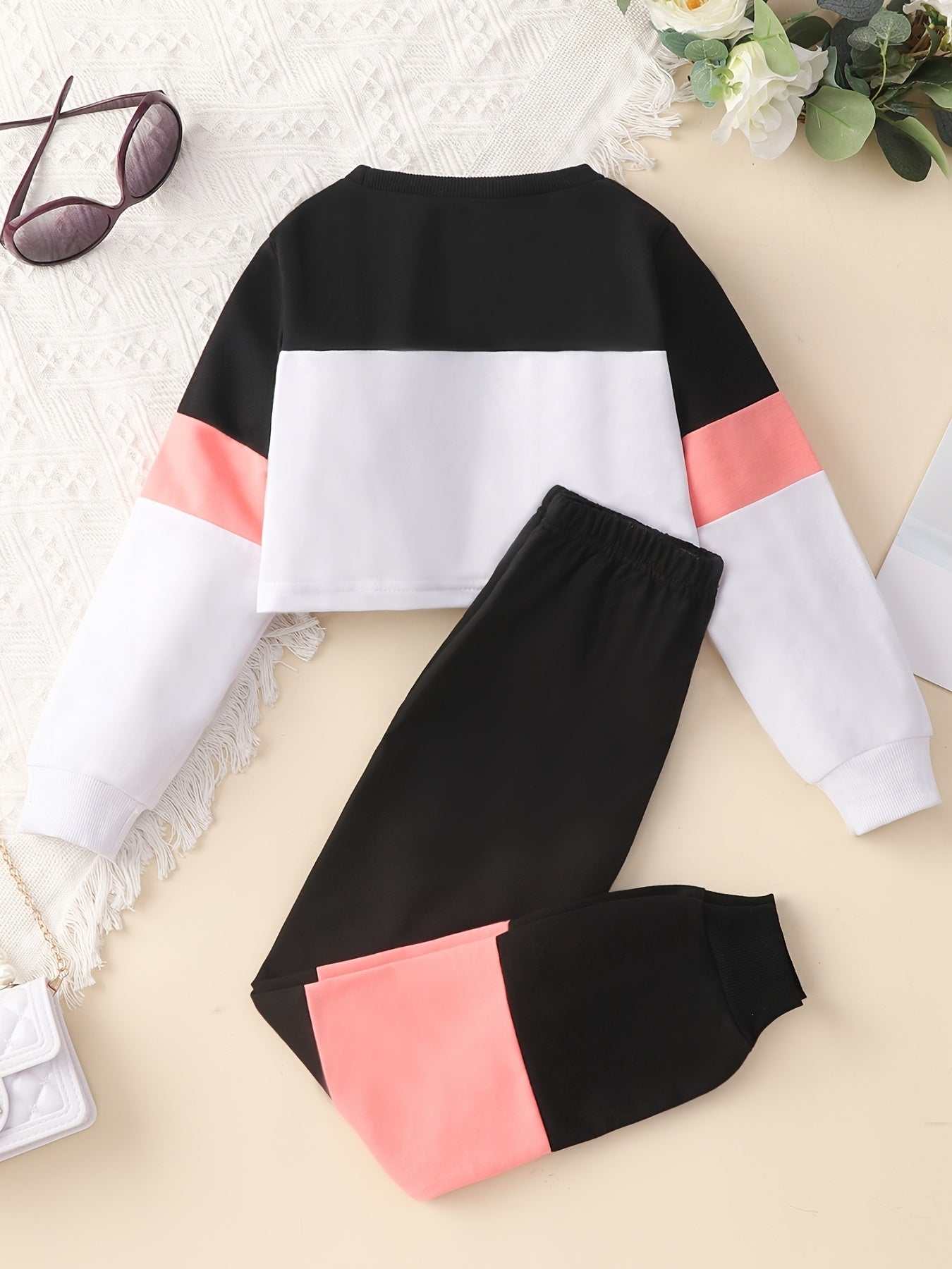 Girls M Letter Print Sweatshirt & Pant Set Kids Clothes