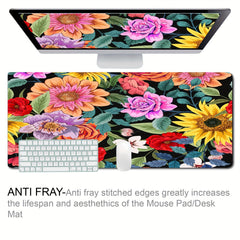 Flowers Desk Mat Extended Mouse Pad Non Slip Rubber Base