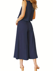 Solid 2pc Set Tank Top & Wide Leg Pants Outfit Women's Clothing