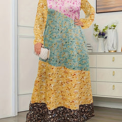 Colorblock Floral Print Maxi Dress