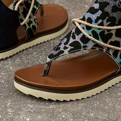 Leopard Print Thong Sandals Women Anti Slip Lightweight Flat Sandals