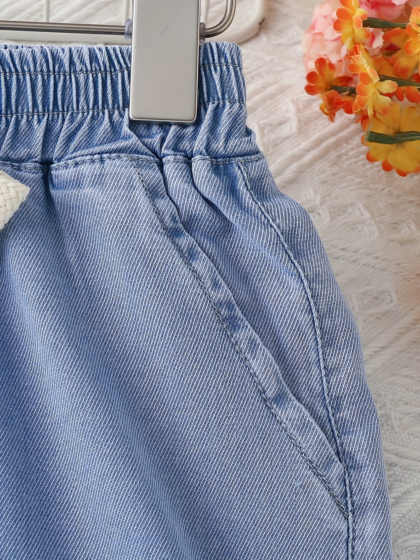 Girls Velvet Wide Leg Jeans with Drawstring Waist