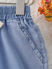 Girls Velvet Wide Leg Jeans with Drawstring Waist