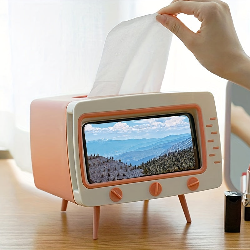 TV Shaped Tissue Storage Box Mobile Phone Holder