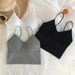 3pcs Girls Ribbed Spaghetti Strap Bra Student Teen Underwear