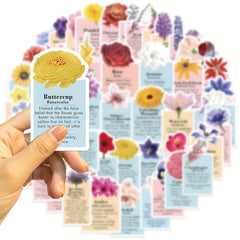 50pcs Flower Language Label Graffiti Stickers for DIY Water Cup Laptop Helmets