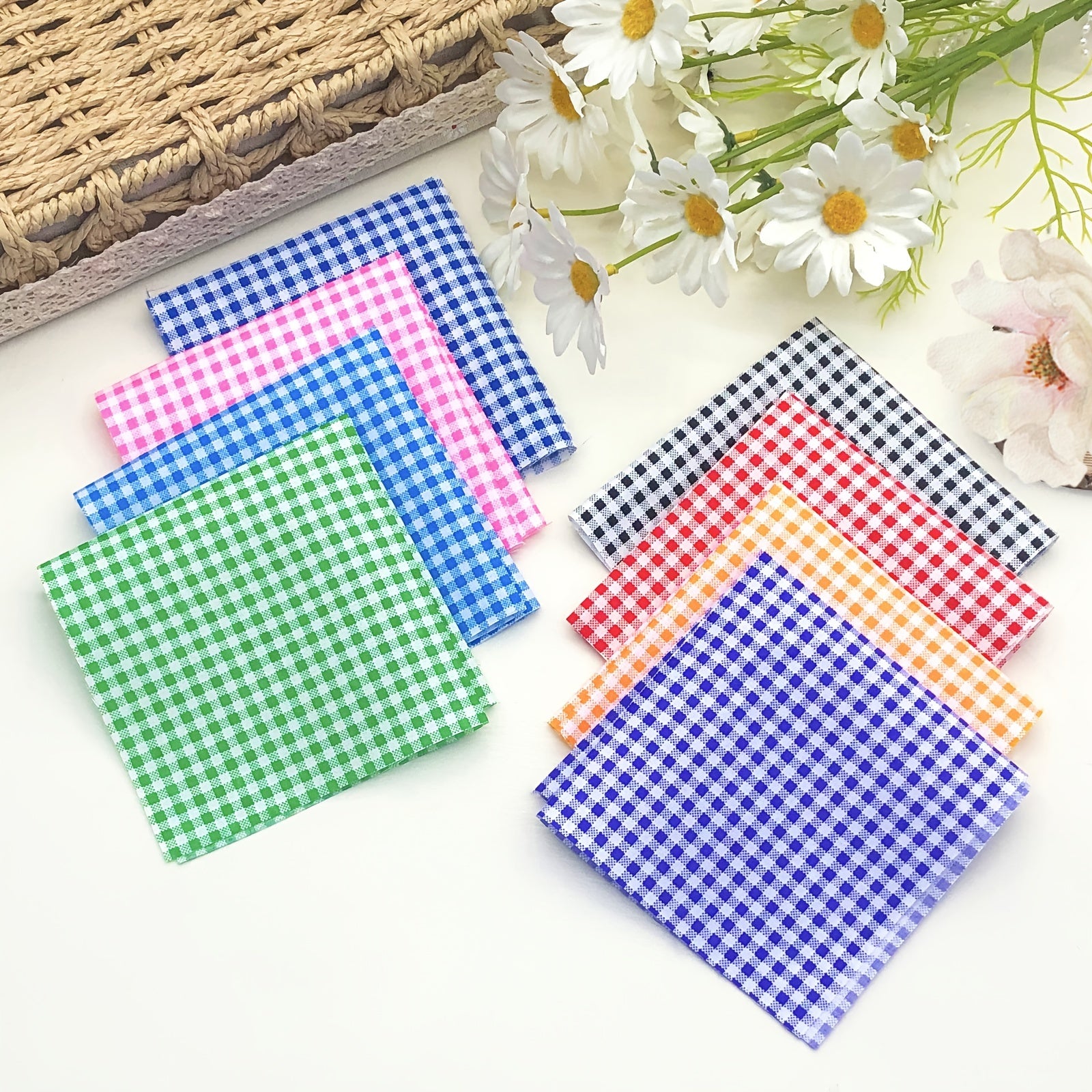 8pcs 24 Colorful Plaid Fabric Squares Pre Cut DIY Handicraft Sewing Apparel Craf