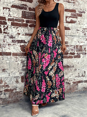 Floral Print Splicing Tank Dress Sleeveless Maxi Dress Women's Clothing