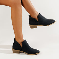Women's V Cut Ankle Boots Block Heel Slip On Western Boots