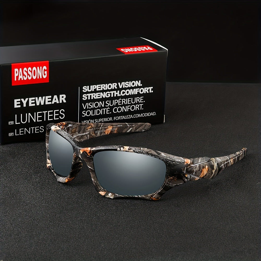 Y2K Wrap Around Sunglasses Camouflage Print Square Frame UV400