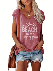 V Neck Tank Top Casual Cap Sleeve Summer Women's Top