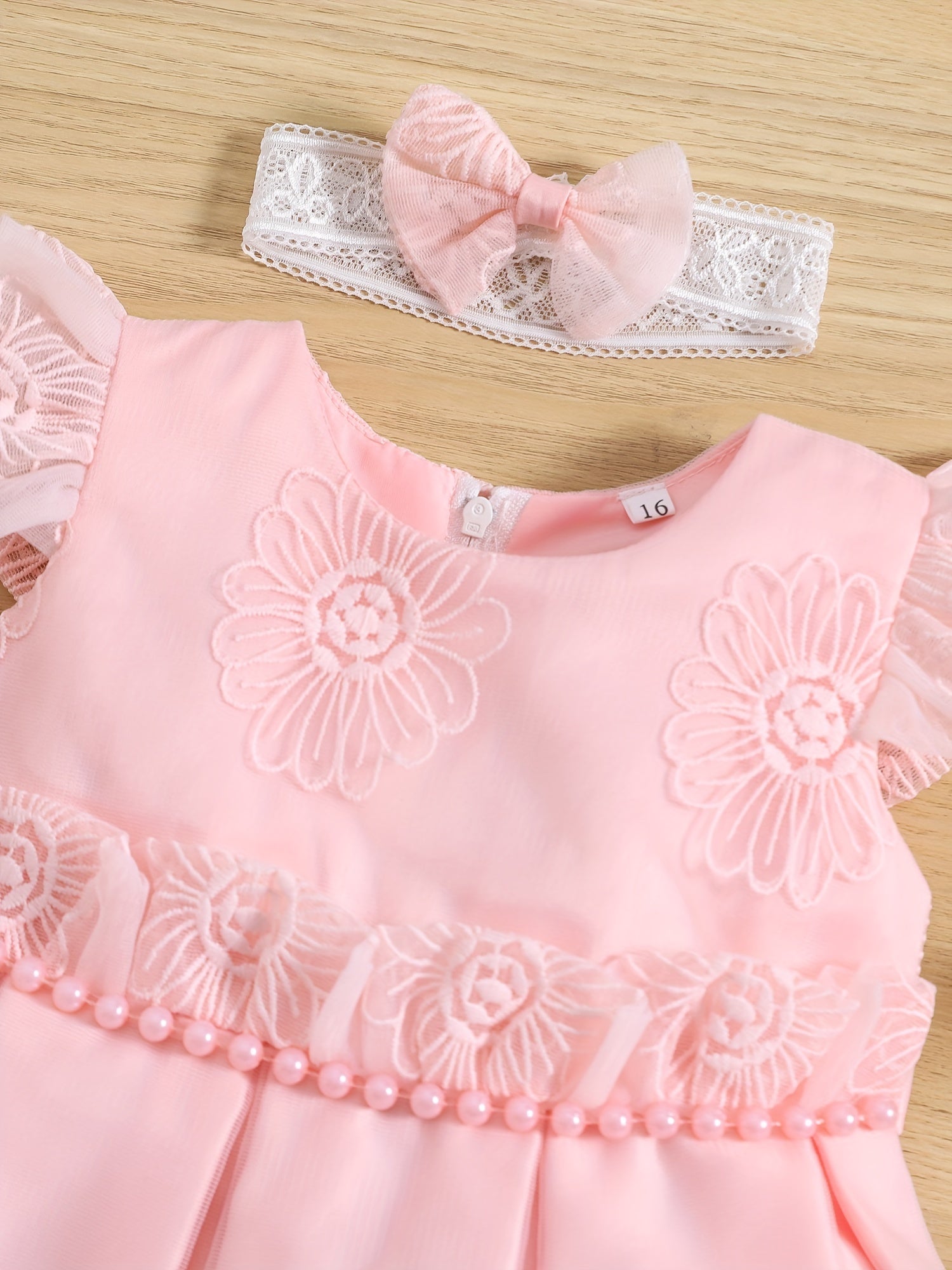 2pcs Baby Girls Embroidered Flowers Ruffled Sleeves Mesh Dress Princess Dresses