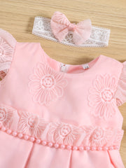 2pcs Baby Girls Embroidered Flowers Ruffled Sleeves Mesh Dress Princess Dresses