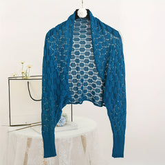 Short Knitted Geometric Cardigan Shawl for Women